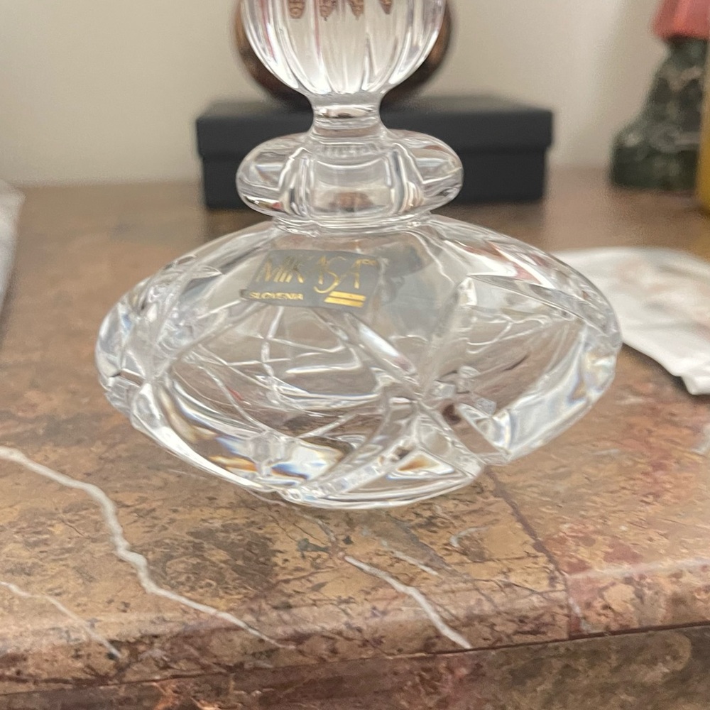 Clear Crystal Perfume Bottle with Gold Accent